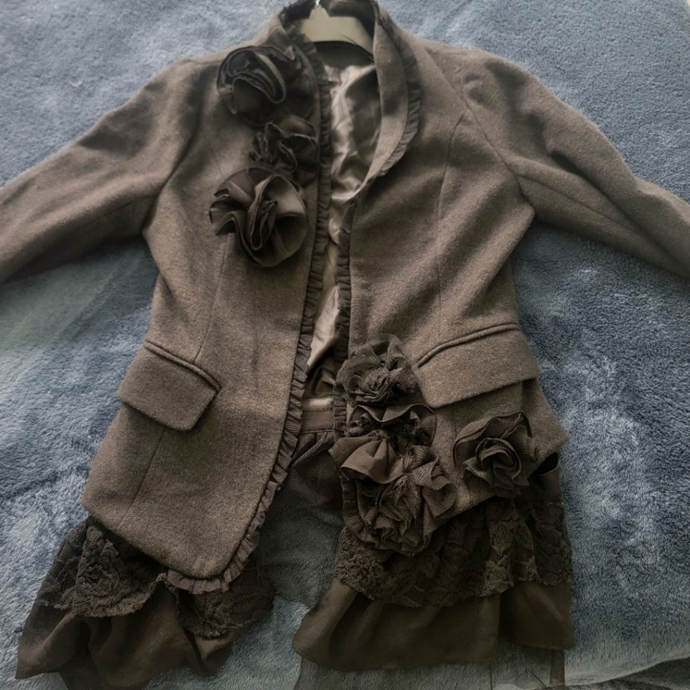 Elegant Black Women's Coat Floral Bohemian Blazer